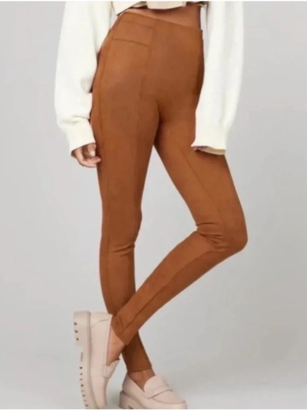 Spanx Faux Suede Leggings in Rich Caramel Size Large Petite
